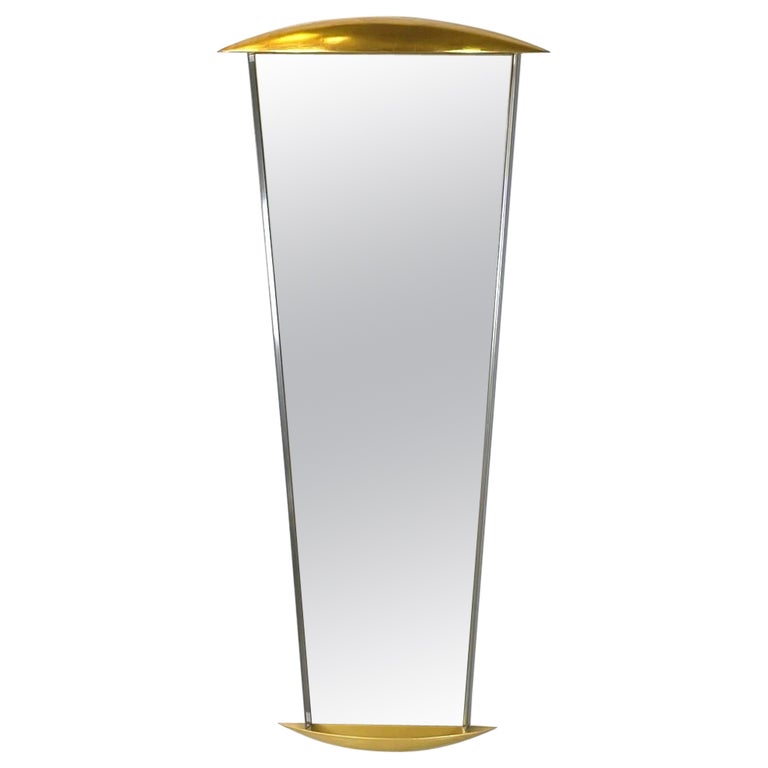 Italian Modern FullLength Wall Mirror in Gold Wood and Metal, 1980s