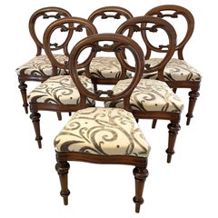 Extraordinario Juego de 6 Sillas de Comedor Victorianas Antiguas de Caoba con Respaldo Globo