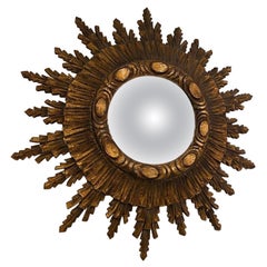 Large Early 20th Century Carved Tiered Giltwood Sunburst Mirror from France