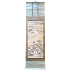 Antique Japanese Silk Scroll by Haruki Nanmei Edo Period