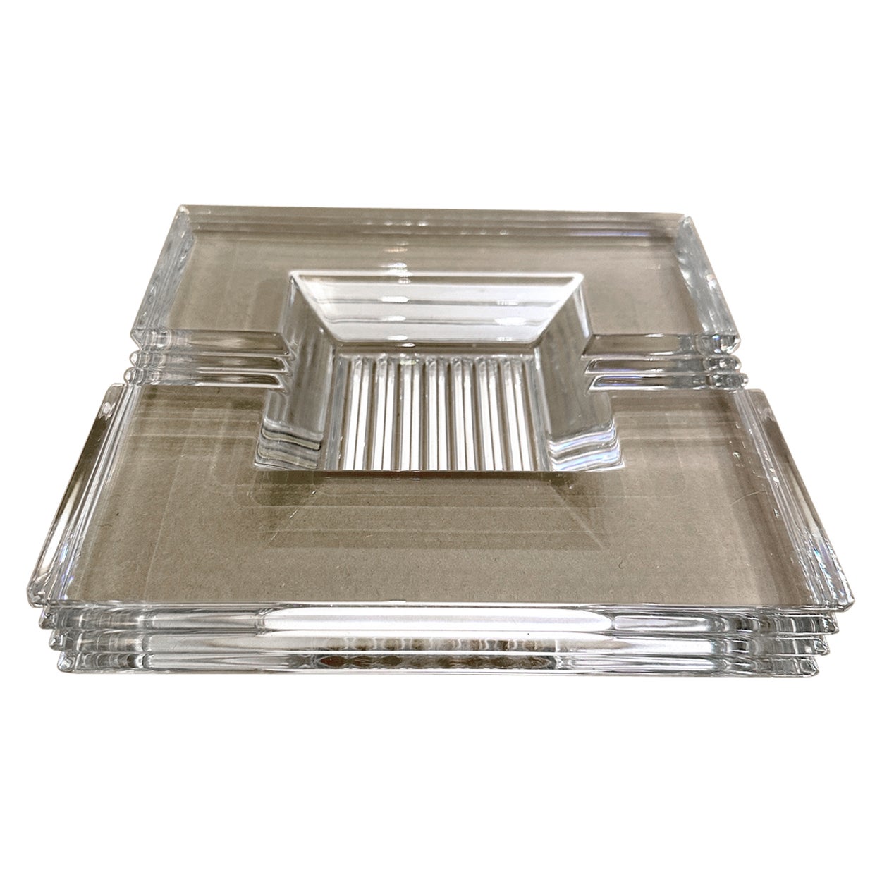 Vintage Baccarat Art Deco Style Crystal Square Ashtray/ Vide Poche For Sale