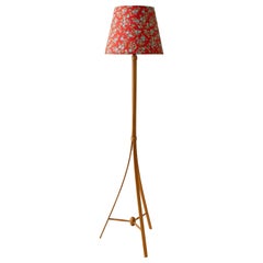 Vintage Alf Svensson Floor Lamp in Birch with Customized Shade, Sweden, 1950s