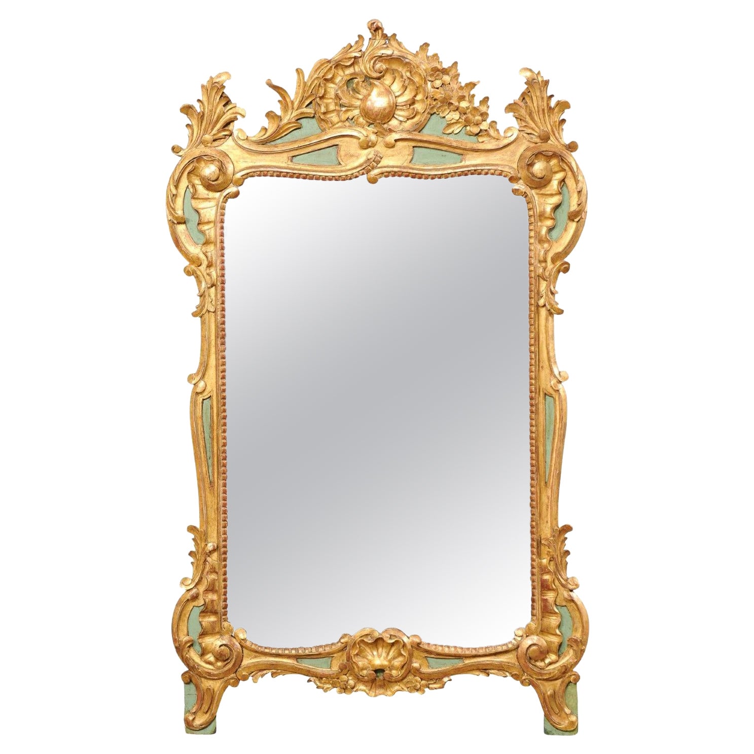 French Rococo Style Carved and Gilt Mirror, Early 20th C. For Sale