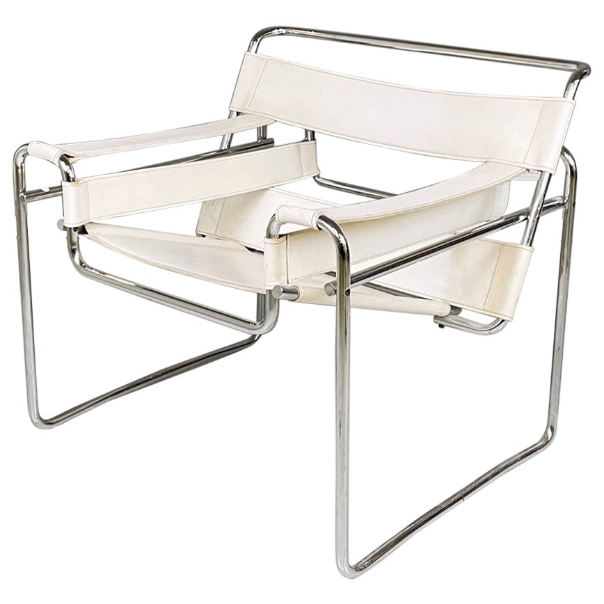 Italian Modern White Armchair Wassily B3 by Marcel Breuer for Gavina, 1960s For Sale