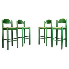 Vico Magistretti for Cassina Green Bar Stools with Seagrass Seats, Italy 1960s