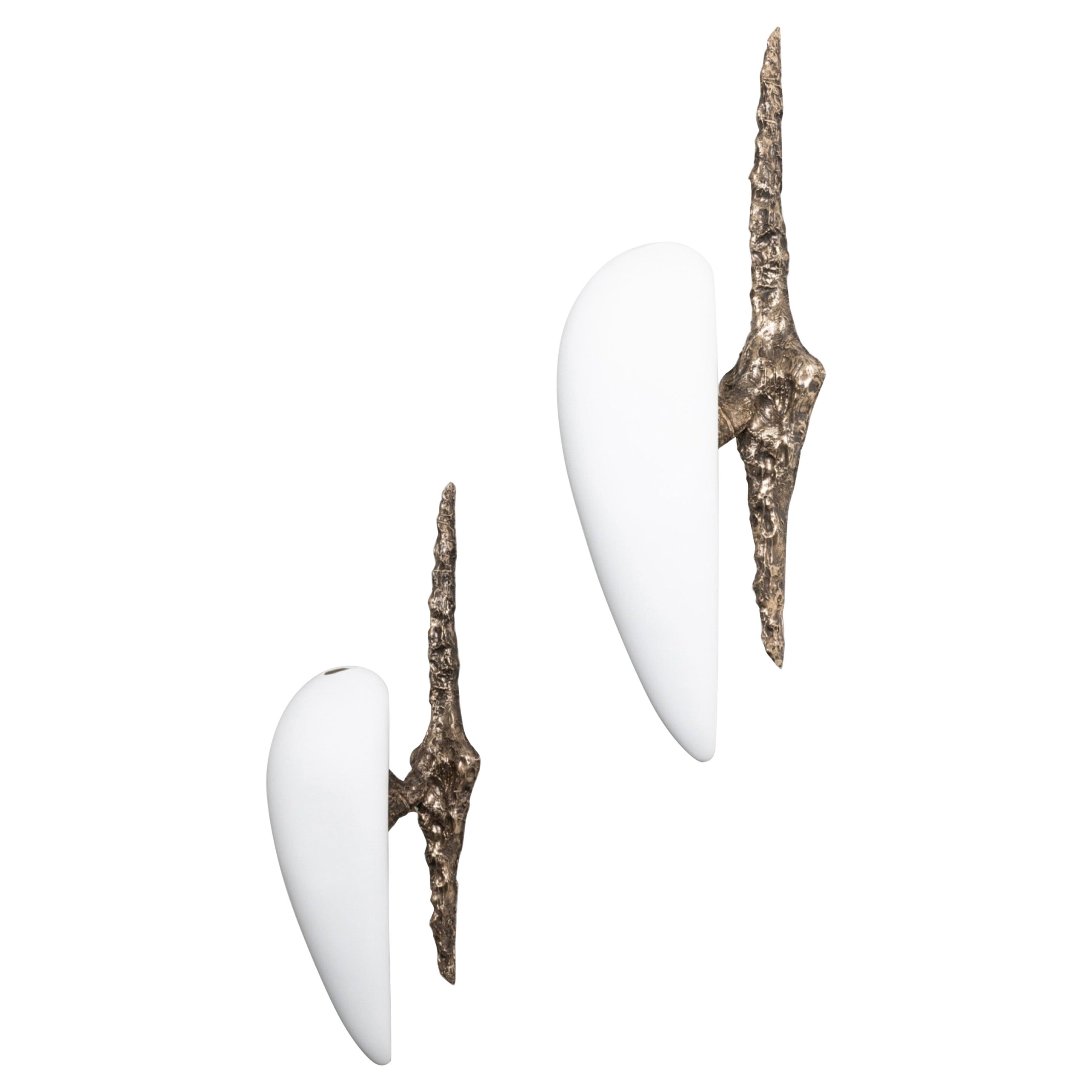 Contemporary Bronze and Porcelain Sconces by William Guillon For Sale