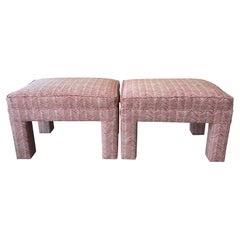 Retro Pair Parsons Benches Stools Ottomans Newly Upholstered Coral Quadrille