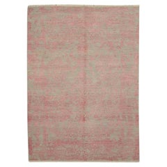 Grey and Pink Abstract Rug, Silk and Wool