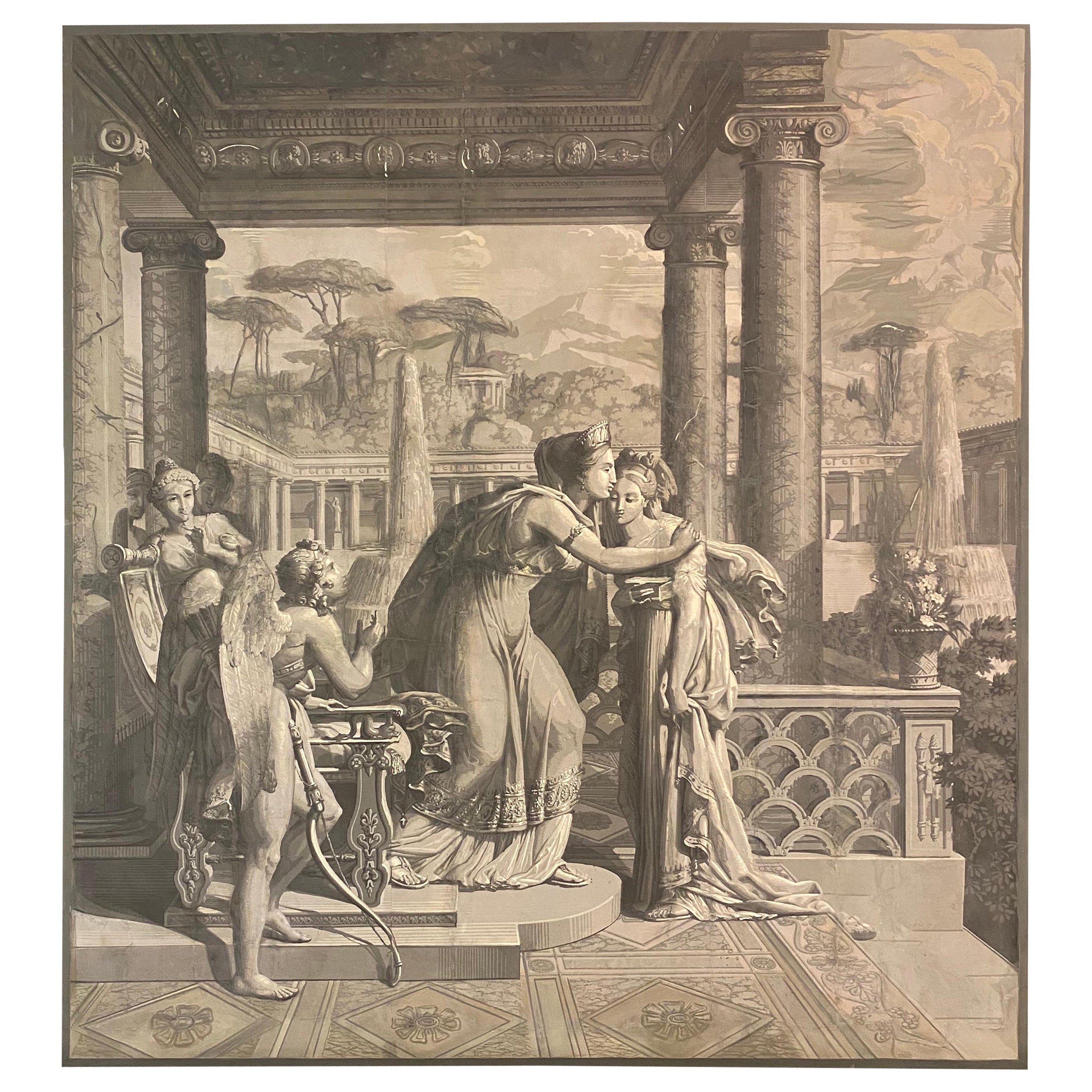 Wall Decoration 'En Grisaille' by Dufour, Paris, France, 19th Century