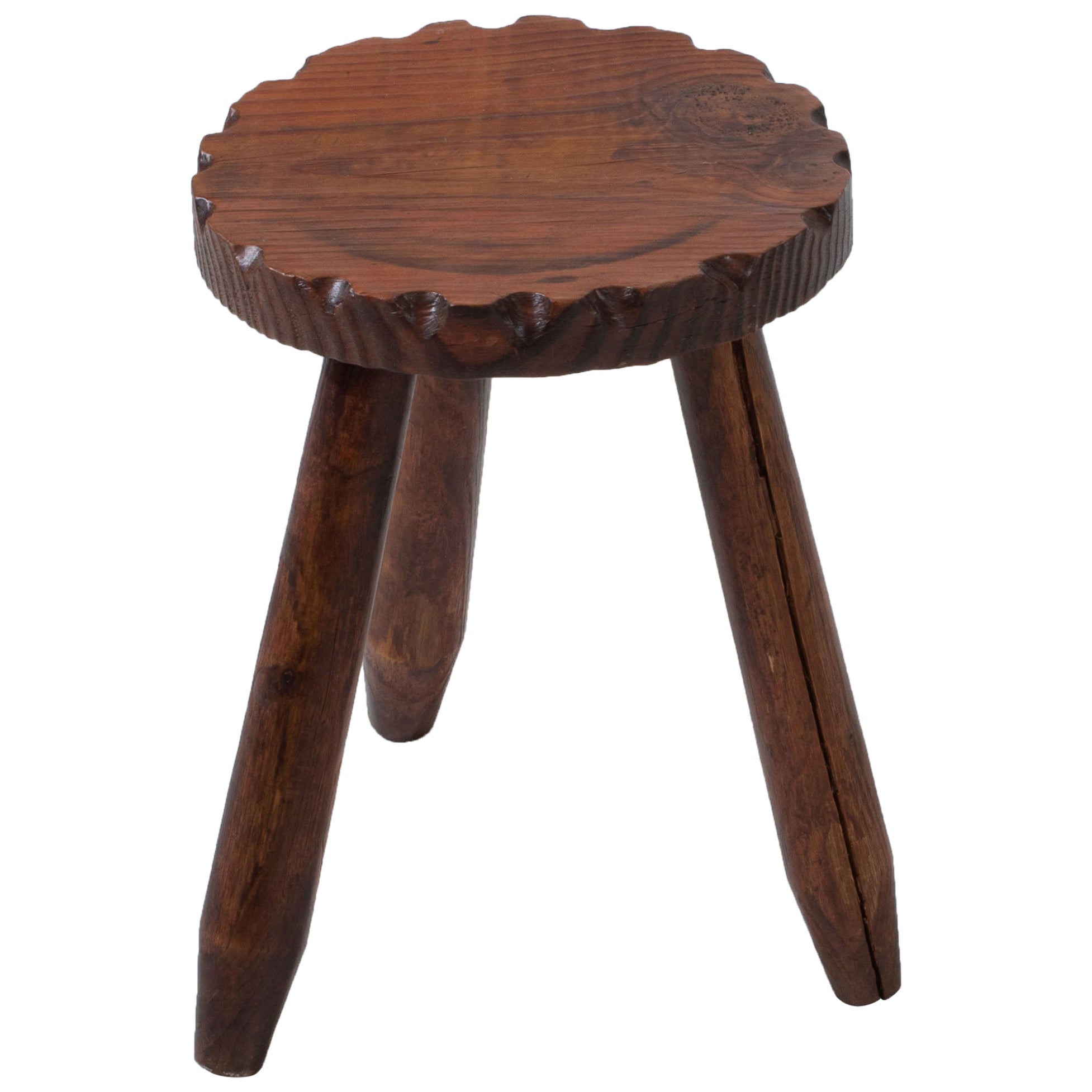 Midcentury French Walnut Stool, Jean Touret-Inspired, 1960s