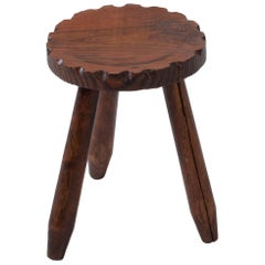 Retro Midcentury French Walnut Stool, Jean Touret-Inspired, 1960s