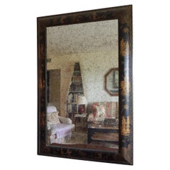 Rectangular Antique Style Chinoiserie Lacquer and Gold Wall Mirror