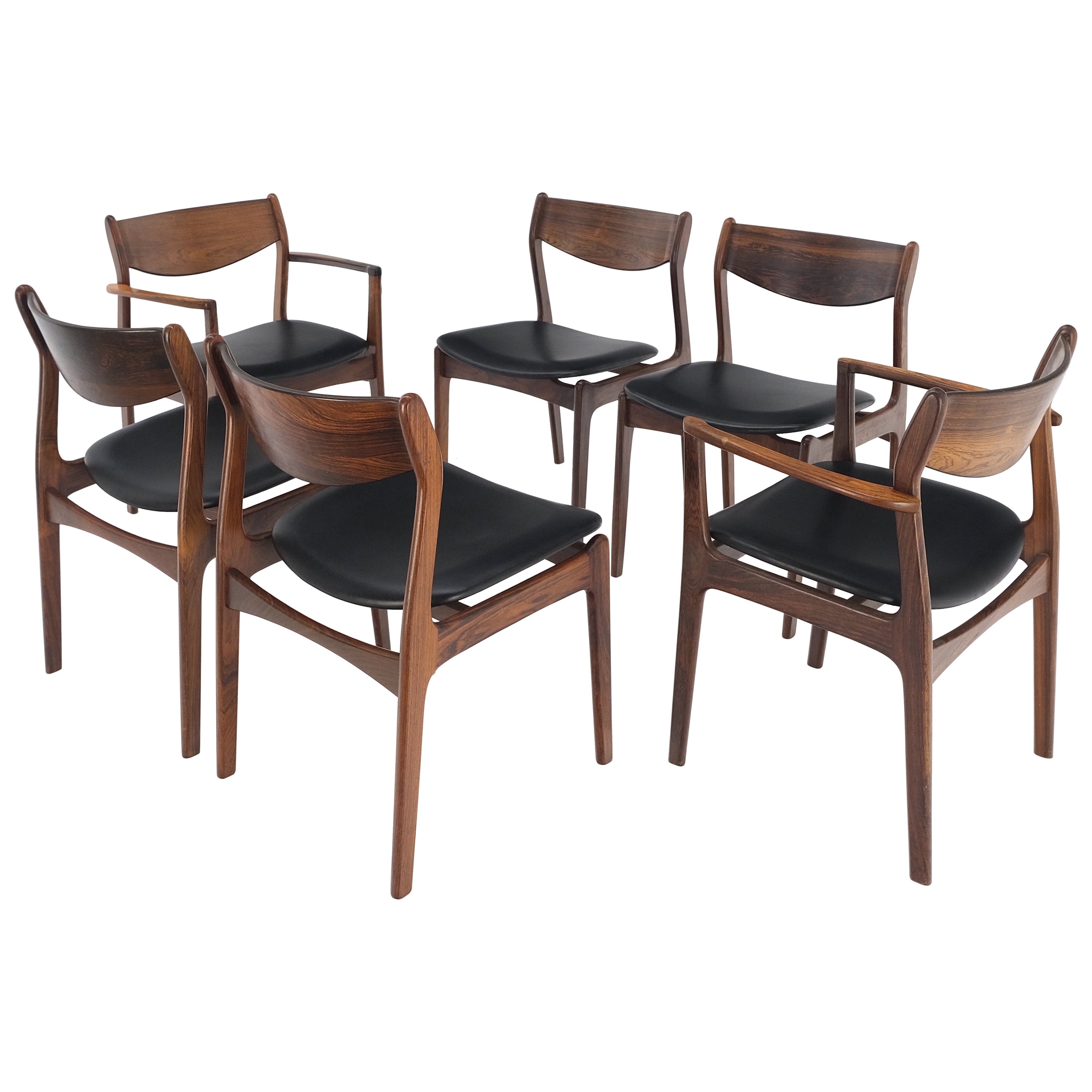 Set 6 Danish Mid-Century Modern Jorgensen Rosewood Dining Chairs Black Seat For Sale