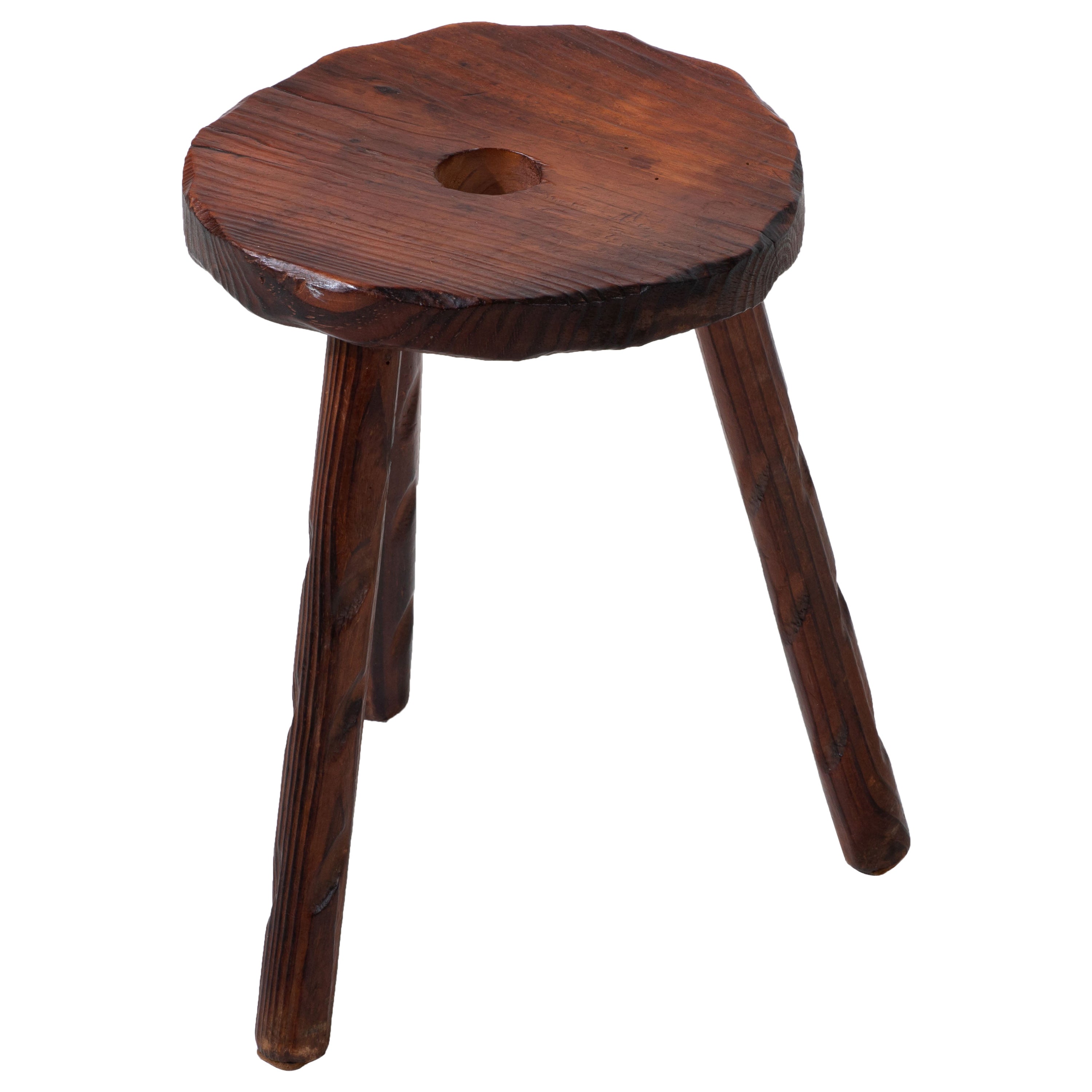 Midcentury French Walnut Stool, Jean Touret-Inspired, 1960s For Sale