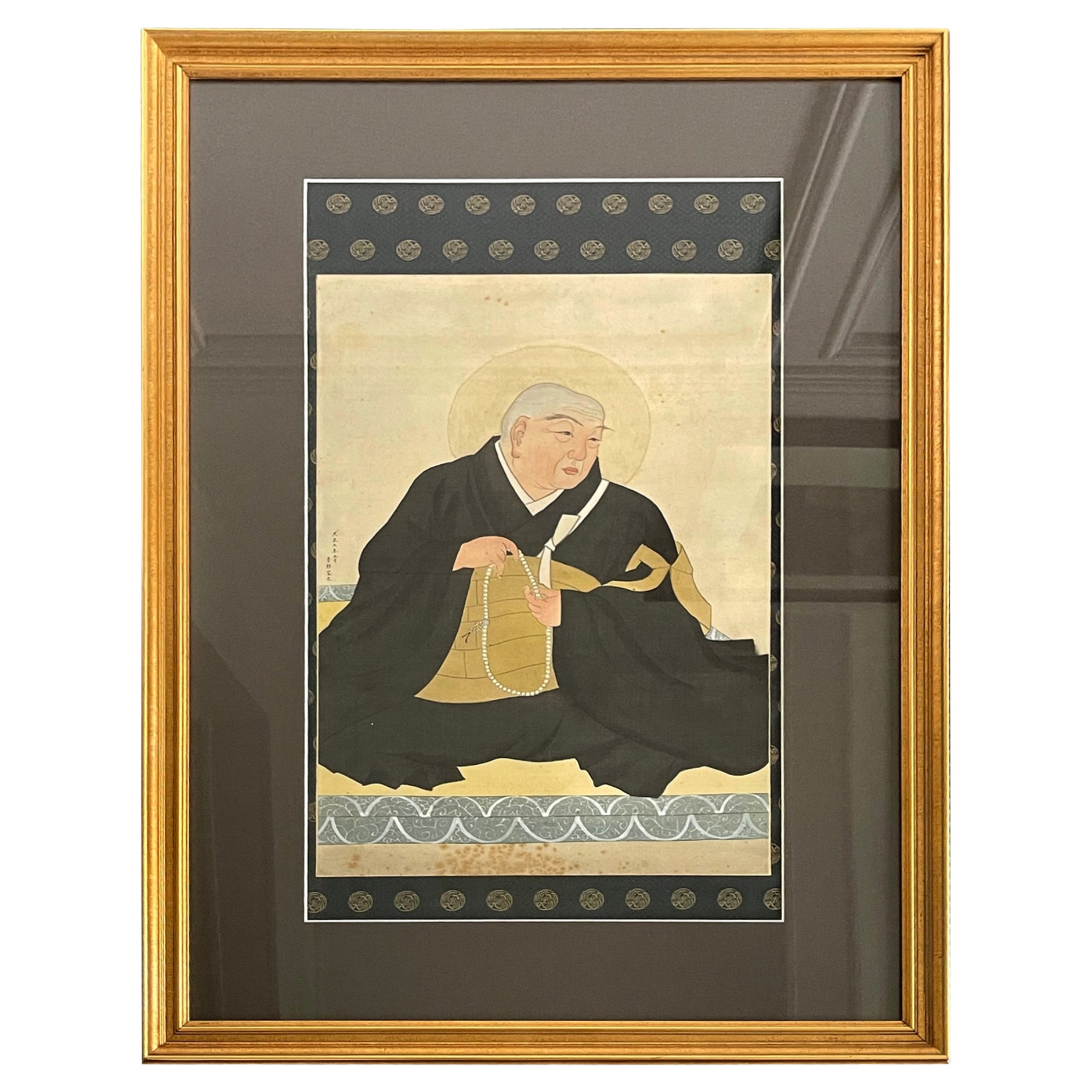 Framed Japanese Portrait of a Buddhist Priest by Goro Kamenaga For Sale