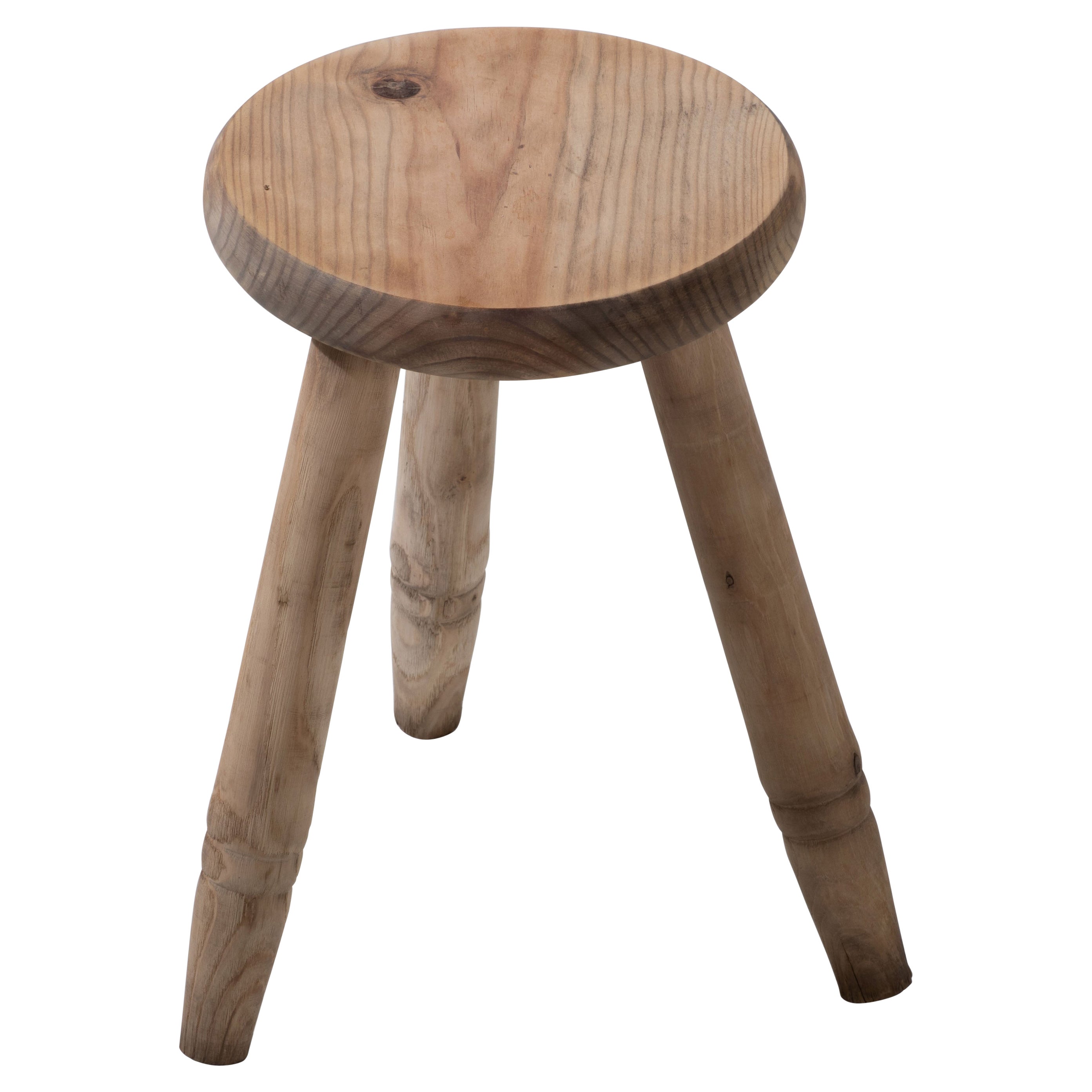 Midcentury Pine Stool with Tapered Legs, 1960s, France For Sale