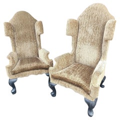 Pair of Sculptural English Wing Armchairs