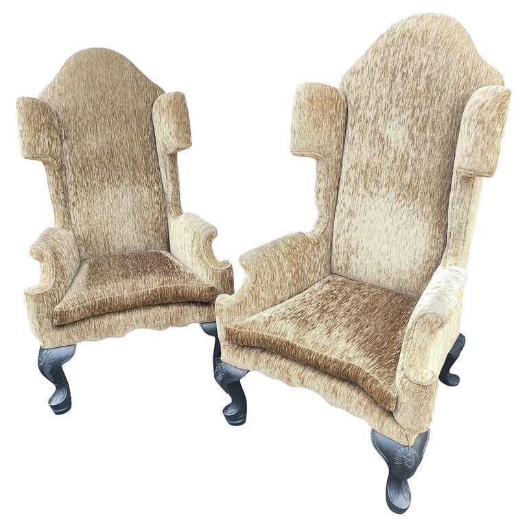 Pair of Sculptural English Wing Armchairs For Sale at 1stDibs