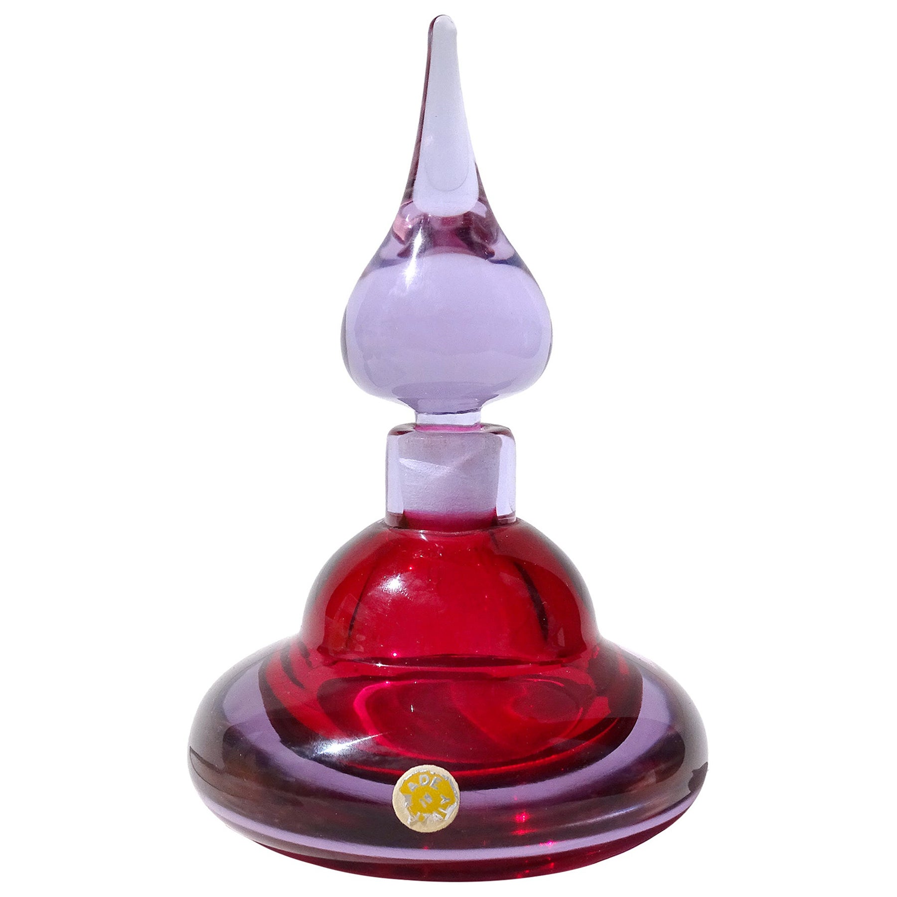 Flacon de parfum en verre d'art italien Seguso Vetri d'Arte Murano Sommerso rouge et violet