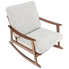 Vintage Danish Mid-Century Modern New Grey Wool Upholstery Rocking Lounge Chair Mint!