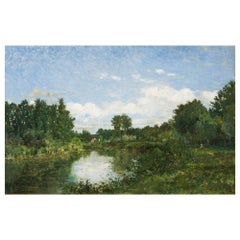 French Barbizon Impressionist Painting “Edge of the Oise” by Charles Daubigny