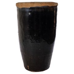 Retro Tall Black Glazed Terracotta Storage Jar