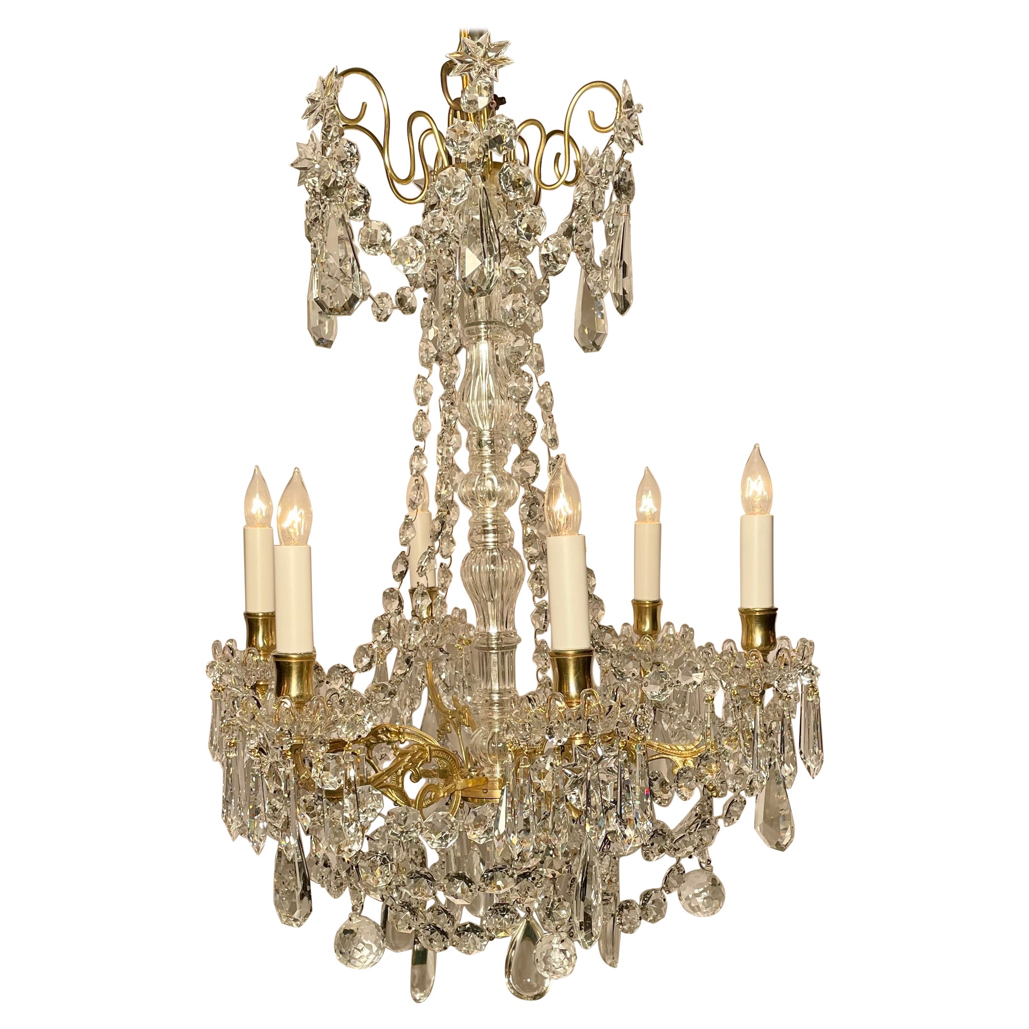 Antique French Crystal & Bronze Chandelier, circa 1895 For Sale