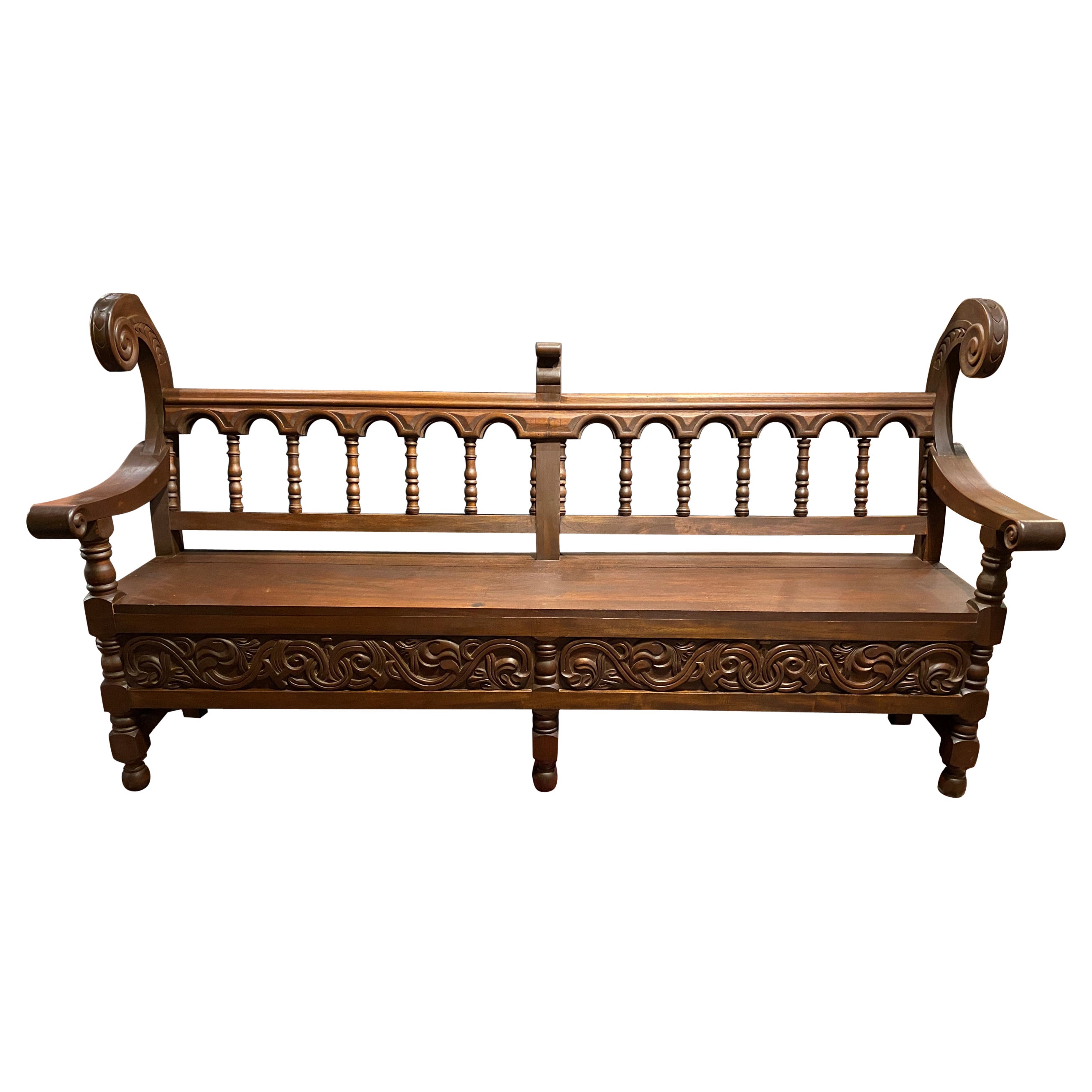 Hand Carved Wooden Church Pew or Bench from Guatemala For Sale