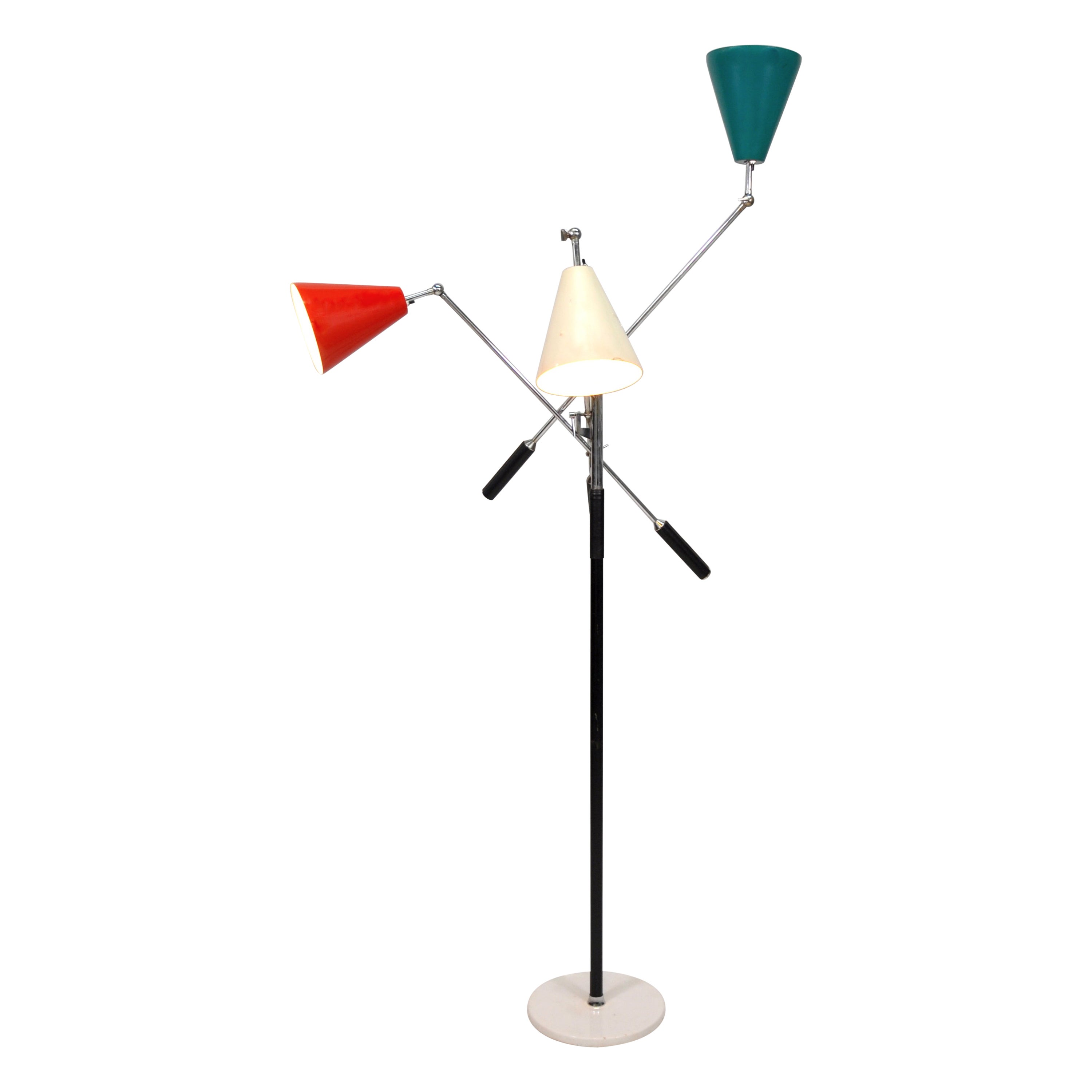 Lampadaire Triennale italien des années 1950 par Arredoluce en chrome, blanc, rouge et sarcelle