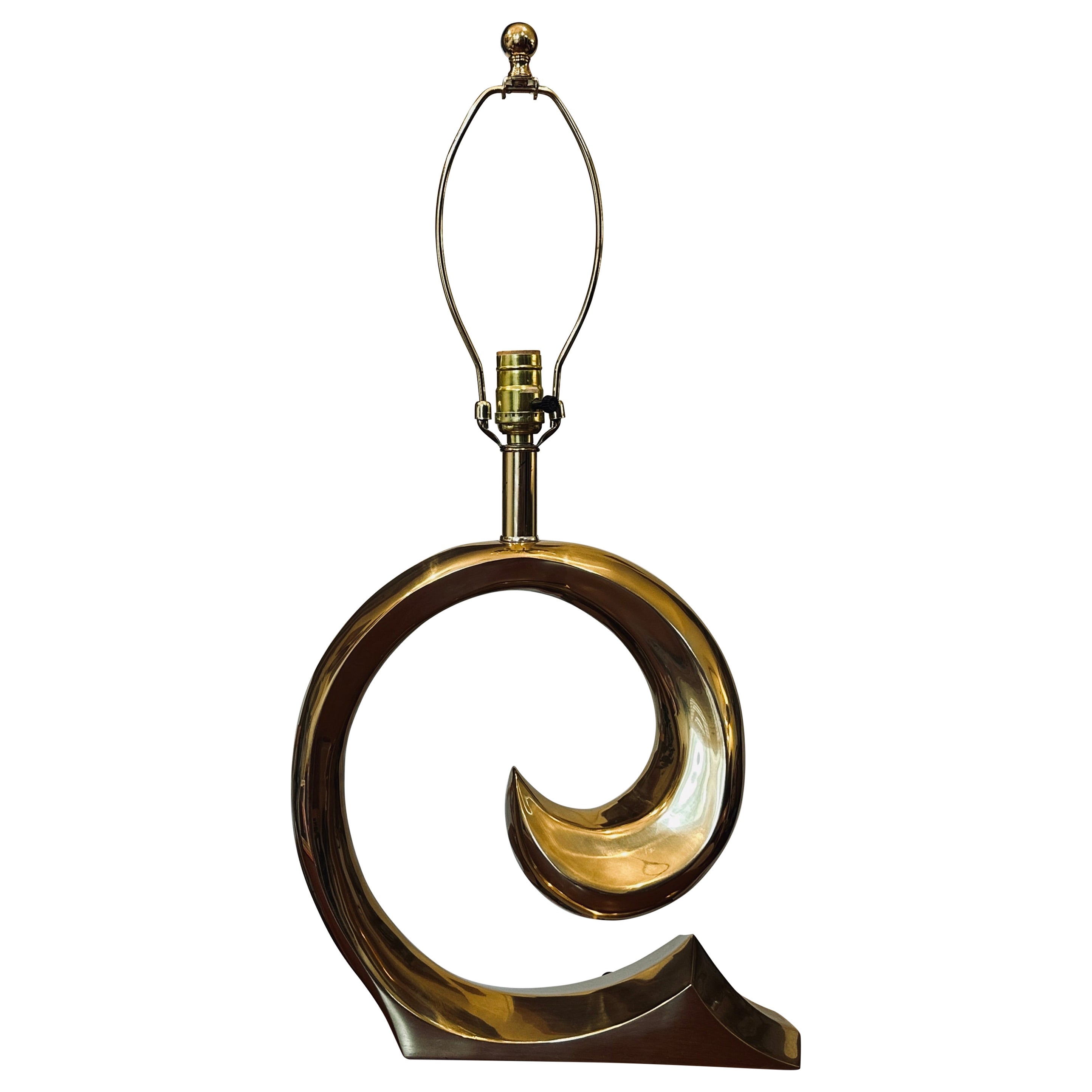 1970s Solid Brass Swoosh Wave 'Pierre Cardin' Table Lamp by Erwin Lambeth