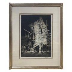 Antique Martin Lewis Signed Limited Ed. Etchng Street Booth, Tokyo New Years Eve, 1927