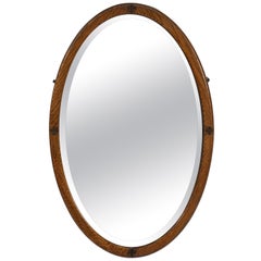 English Oval Parlour Mirror with Beveled Glass and Oak Frame