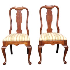 Pair 20th C. Pennsylvania House Cherry Upholstered Seat Queen Anne Side Chairs