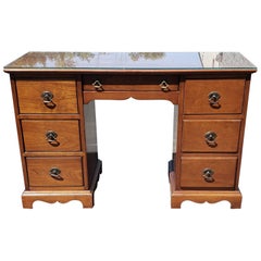 Stickley Mid-Century Cherry Narrow Partners Desk with Protective Glass Top