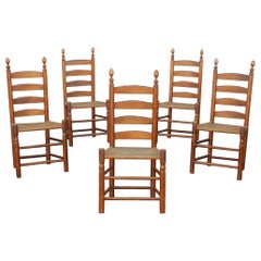 Arts & Crafts Era Ladderback Rush Dining Chairs 5