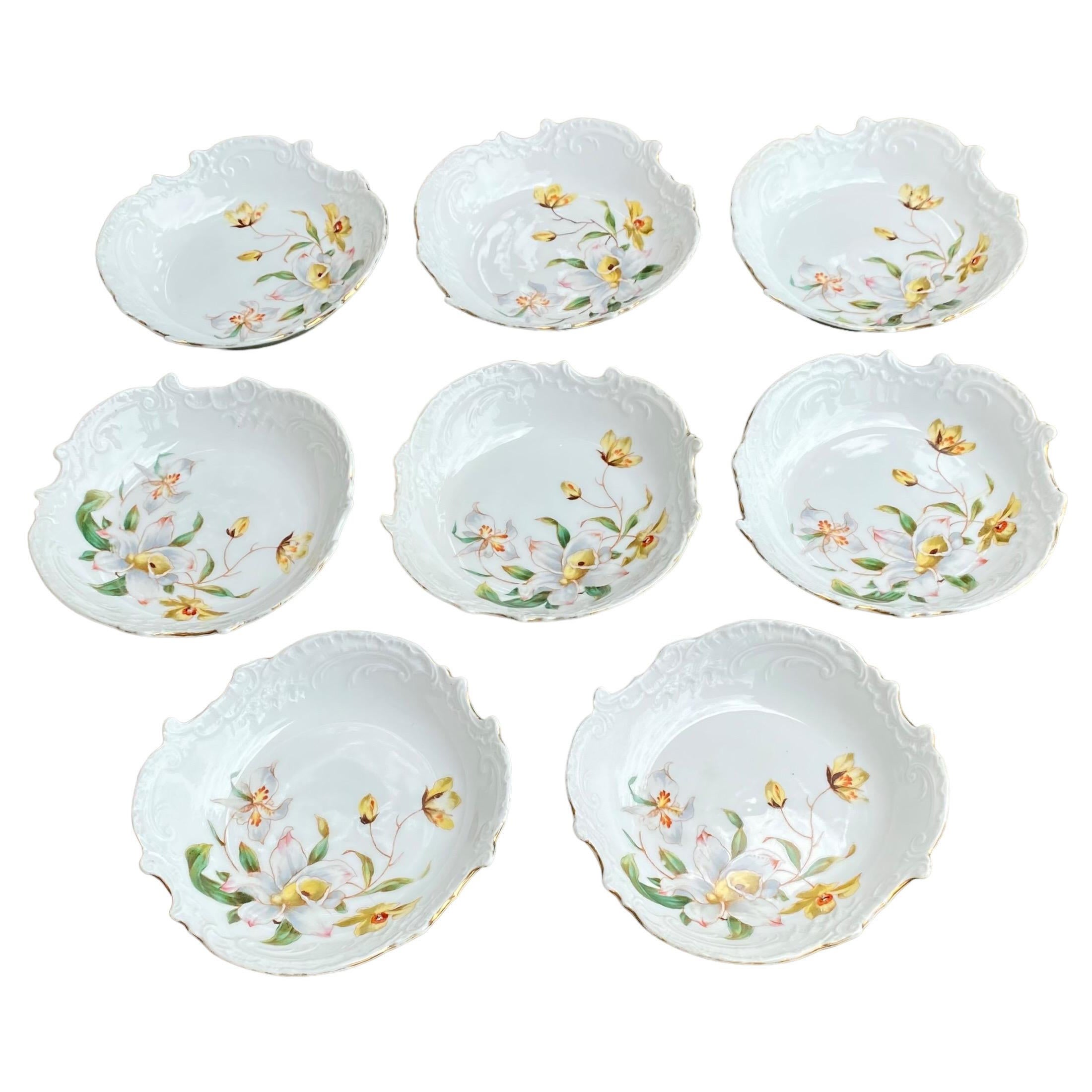 Set of Eight Early 20th C. French Antique Porcelain Bowls