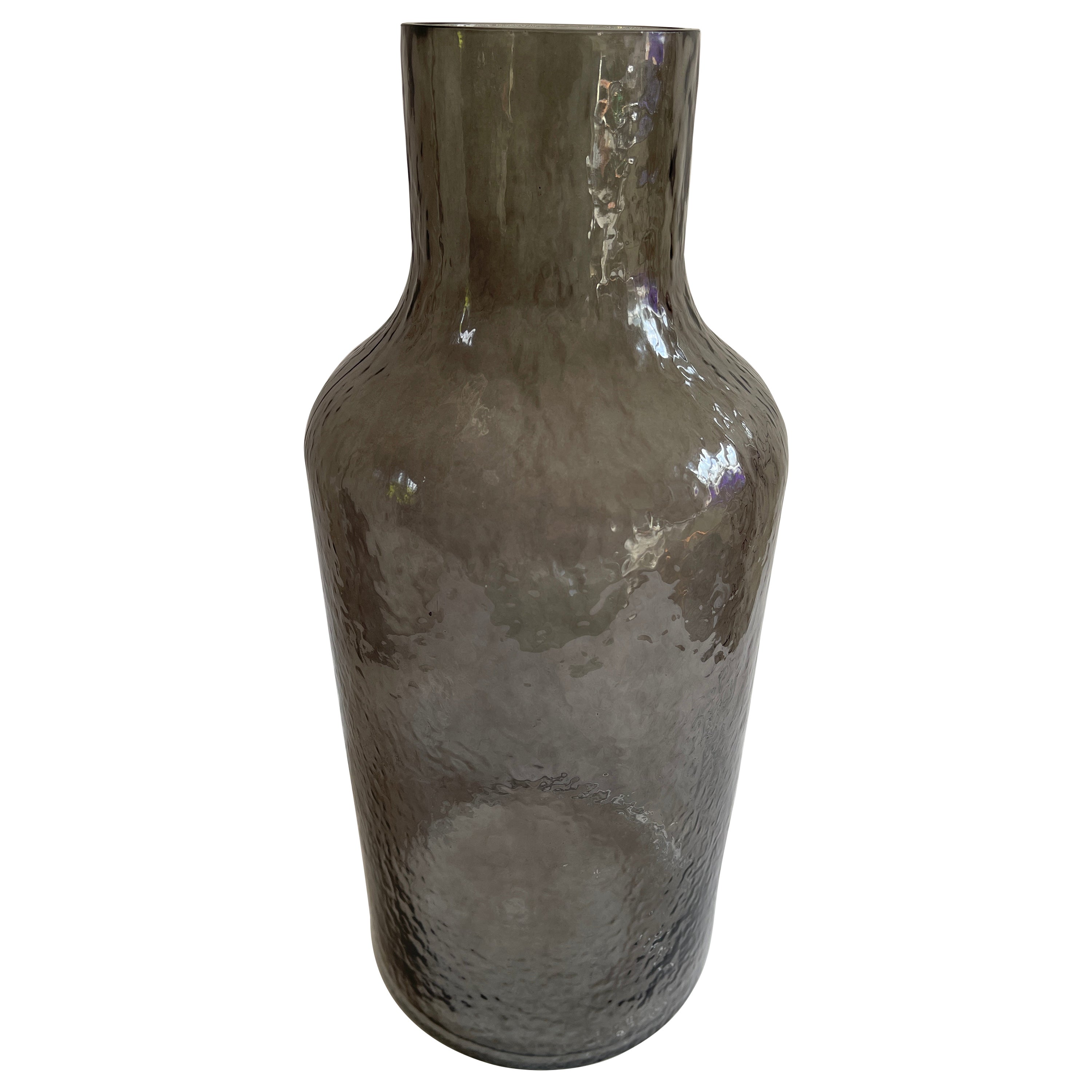 Monumental Danish Modern Rippled Smoke Glass Bottle Vase For Sale