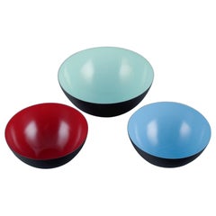 Three Krenit Bowls in Metal, Blue, Red and Mint Green, 2000s