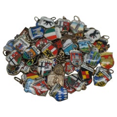 Huge Lot of 68 Vintage 800 835 925 Silver Enamel European City Souvenir Charms