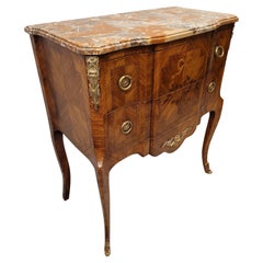 French Luis XVI Marquetry, Marble, Commode, Chest of Drawers, Ormolu