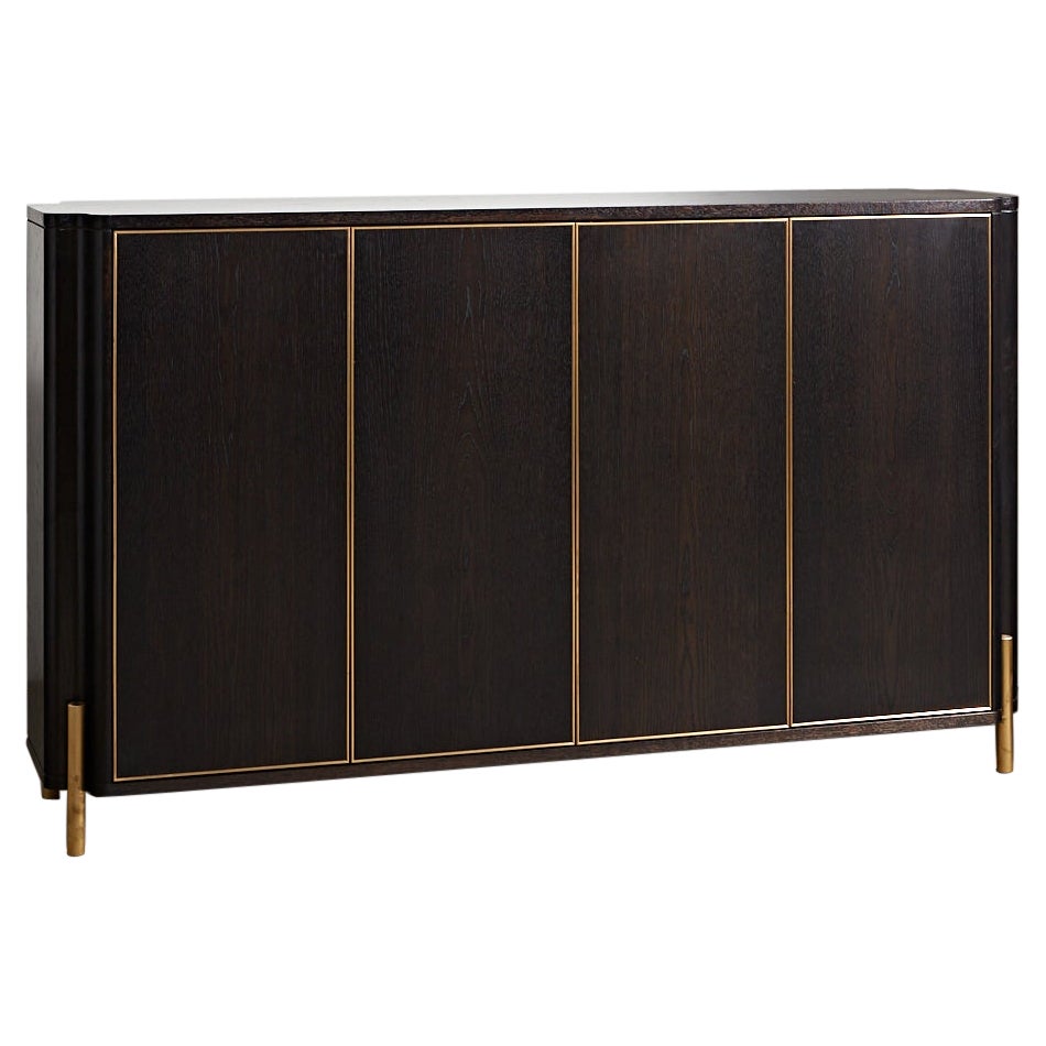 Contemporary Anderson Buffet in Oak, Walnut and Brass by Paradox Movement For Sale