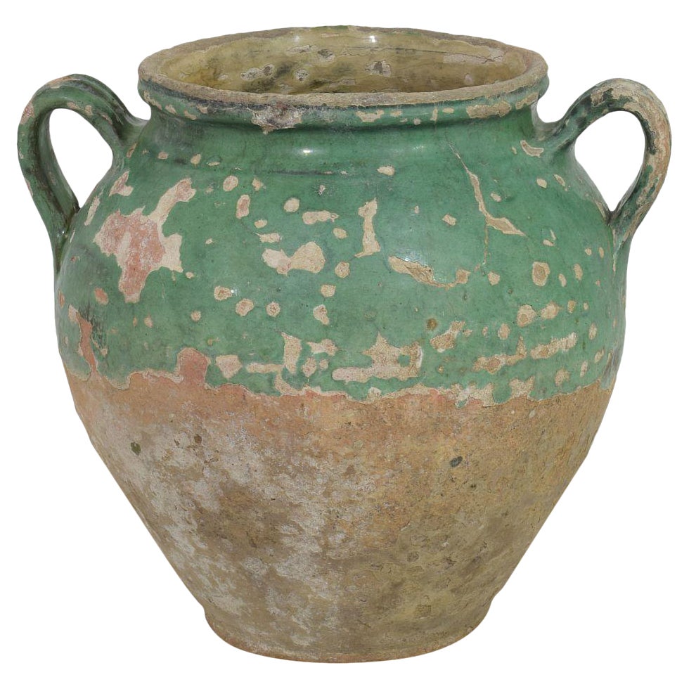 French 19th Century Green Glazed Ceramic Confit Jar For Sale