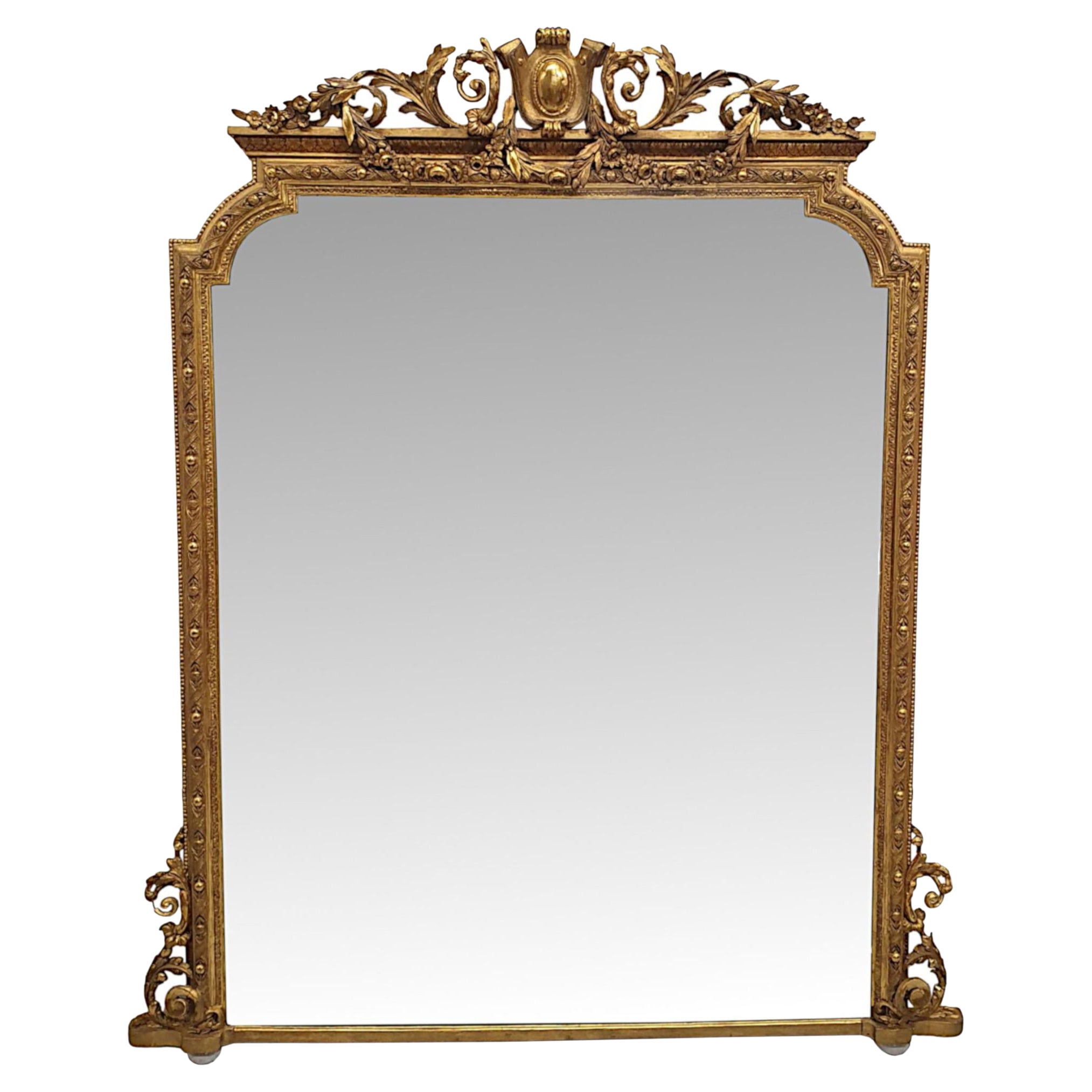Very Fine and Rare 19th Century Giltwood Overmantle Mirror For Sale at