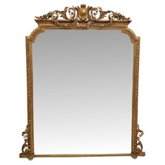 Very Fine and Rare Large 19th Century Giltwood Overmantle Mirror