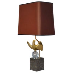 Retro Rare Sculptural French Gilt Bronze Bird Table Lamp Signed Philippe Jean 107/300 