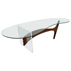 Midcentury Acrylic and Walnut Biomorphic Coffee Table
