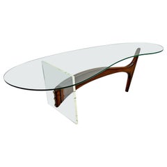 Midcentury Acrylic and Walnut Biomorphic Coffee Table 