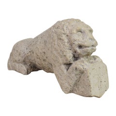 Italian 17/ 18th Century Carved Stone Lion Holding a Coat of Arms