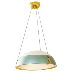 20th Century Stilnovo Pendant Lamp in Glass, Metal and Brass Details, 60s