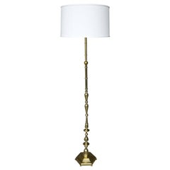 French Brass Floor Lamp with Hexagonal Base